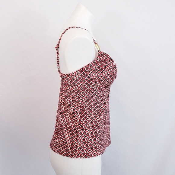 Land's End Geometric Tankini Swimsuit Top Swimwear Red White - Picture 3 of 11